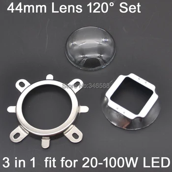 1 Takım 44mm Optik Cam LED Lens 120 derece + Reflektör Kolimatör + Fixied Braketi 3 in 1 Kiti için 20 W-100 W Yüksek Güç Led