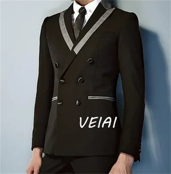 Kruvaze Siyah Resmi Damat Smokin Düğün için Gri Doruğa Yaka Slim fit 2 parça Özel Erkek Takım Elbise Erkek Moda
