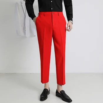 Artı Boyutu 6XL erkek Katı Elastik Slim Fit Takım Elbise Pantolon İlkbahar ve Sonbahar Yüksek Kaliteli Rahat Moda Zarif erkek İş Pantolonu