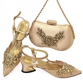 Doershow Afrika Ayakkabı Ve Çanta Eşleşen Seti altın Sıcak Satış Kadın İtalyan ayakkabı ve çanta seti Parti Düğün İçin HAQ1-17
