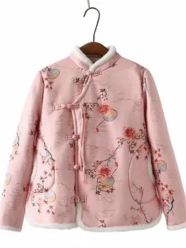 Artı Boyutu kadın Giyim Kış Ceket Sıcak Ceket İle Çin Tarzı Çiçekler Tasarım Kalınlaşmış Ceket İle Pamuk Ve Peluş İçinde