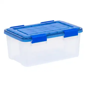 ABD, Mavi Kapaklı 19 Quart WeatherPro ™ Conta Şeffaf Plastik Saklama Kutusu