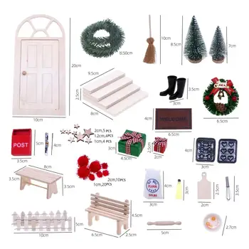 27 Adet Bebek Evi Noel Dekorasyon Ahşap Kapı Dekorasyon Noel Çelenk Cep Mutfak Peri Bahçe Tatil Oyuncak Pretend