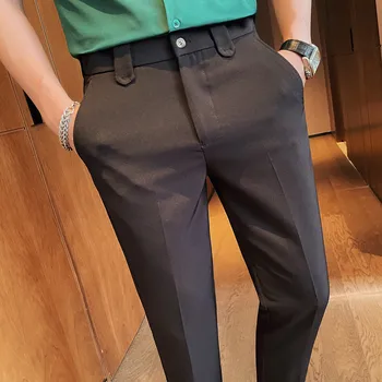 2023 Yaz Düz Renk rahat pantolon Erkekler İnce Rahat İş resmi kıyafet Pantolon Ayak Bileği Uzunluğu Ofis Sosyal Pantolon Erkek Giyim