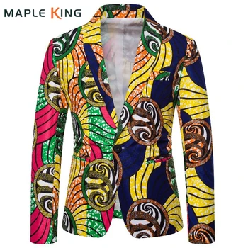 Etnik Tarzı Renkli Baskılı Blazers Erkekler için afrika kıyafeti Keten Ucuz Zarif Ternos Sosyal Masculino Erkek Takım Elbise Ceketler