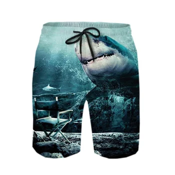 3D Baskı Deniz Hayvan Köpekbalığı Sörf Tahtası Şort Erkekler Yaz Kişilik plaj şortu Açık Serin Harajuku Sokak Spor kısa pantolon
