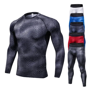 Yılan Baskı Koşu Spor Kumaş Tayt Seti Spor Spor Sıkıştırma Gömlek Uzun Kollu Kuru Fit Pantolon Rashguard Eşofman