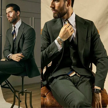 Yeni Tasarım erkek Takım Elbise Resmi Rahat Slim Fit Tek Göğüslü Damat Düğün Smokin Blazer Tailor-Made Ceket Yelek Pantolon 3 Adet Set