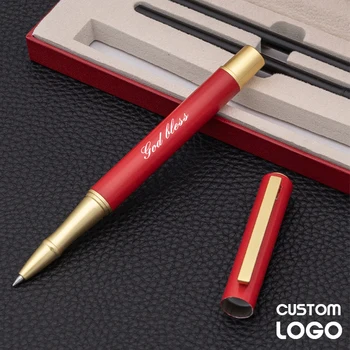 Yeni High-end Çin Kırmızı Metal Jel Kalem Kişiselleştirilmiş Özel Logo Oyma Adı Çift Dolum Zarif Hediye kutu seti İmza Kalemler