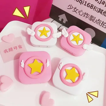 Mini Kare kontakt lens Çantası Karikatür Yıldız Sakura Kanatları Depolama Taşınabilir kutulu ayna Sailor Moon Çift Bağlantı Kutusu