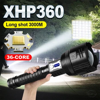 En Güçlü LED el feneri XHP360 Usb şarj edilebilir meşale ışık su geçirmez yüksek güç LED el fenerleri açık avcılık el lambası