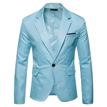 Şık Takım Elbise Ceket Mizaç Düzenli Kollu Streetwear Saf Renk Cepler Takım Elbise Ceket Erkekler Blazer Tek Düğme