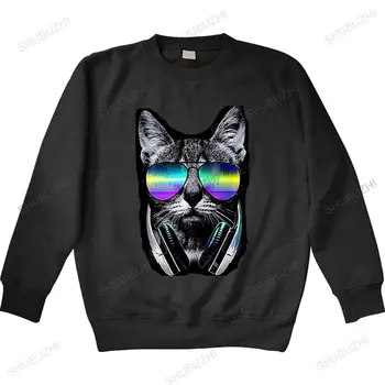 erkek sonbahar hip-hop hoodies siyah hoody müzik DJ kedi baskılı Komik kazak erkekler tops unisex Harajuku genç serin hoodie