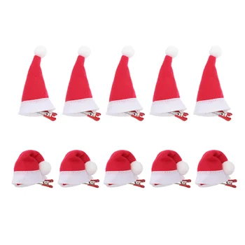 10 Adet Santa Şapka Saç Klipleri, Noel Şapka Saç Aksesuarları Kırmızı Santa Şapka Timsah Klipleri Çocuklar için
