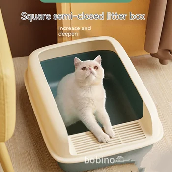 Büyük kum kabı Yarı Kapalı Büyük Kedi Tuvalet Sıçrama Geçirmez kum kabı Kedi Evcil Hayvan Malzemeleri, Kedi Aksesuarları, Kedi Tepsisi, Deodorant