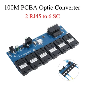 10 M / 100 M PCBA Kurulu Fiber optik ortam dönüştürücü 2 RJ45 6 SC Optik Konnektör 1310nm / 1550nm 3A + 3B Bağlantı Noktaları 20 KM Ethernet Anahtarı