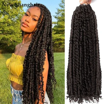 Tutku Büküm Tığ Saç Siyah Kadınlar için 24 inç Ön bükülmüş Tutku Büküm Tığ Örgü Saç Tığ Büküm Saç LS01